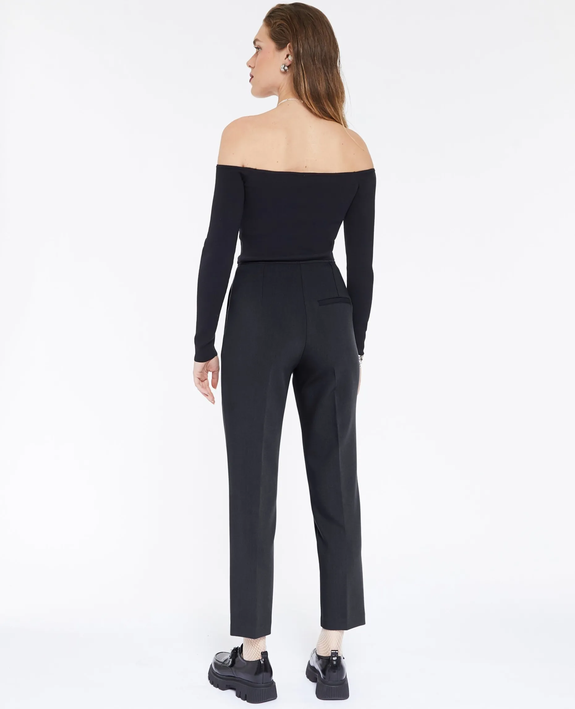 Pantalon Cigarette Taille Haute - Gris Foncé