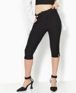 Pantalon Corsaire En Tissu Stretch - Noir