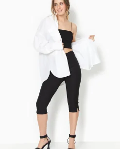 Pantalon Corsaire En Tissu Stretch - Noir