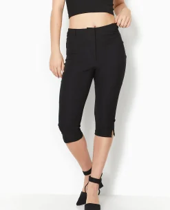 Pantalon Corsaire En Tissu Stretch - Noir