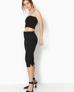 Pantalon Corsaire En Tissu Stretch - Noir