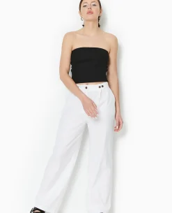Pantalon Droit Avec Jeu De Boutonnage Devant - Blanc