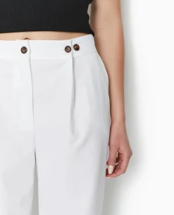 Pantalon Droit Avec Jeu De Boutonnage Devant - Blanc