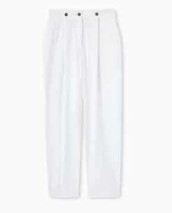 Pantalon Droit Avec Jeu De Boutonnage Devant - Blanc