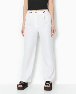 Pantalon Droit Avec Jeu De Boutonnage Devant - Blanc