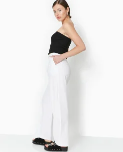 Pantalon Droit Avec Jeu De Boutonnage Devant - Blanc
