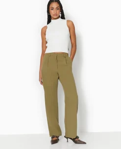 Pantalon Droit Avec Pinces - Vert Kaki