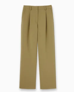 Pantalon Droit Avec Pinces - Vert Kaki