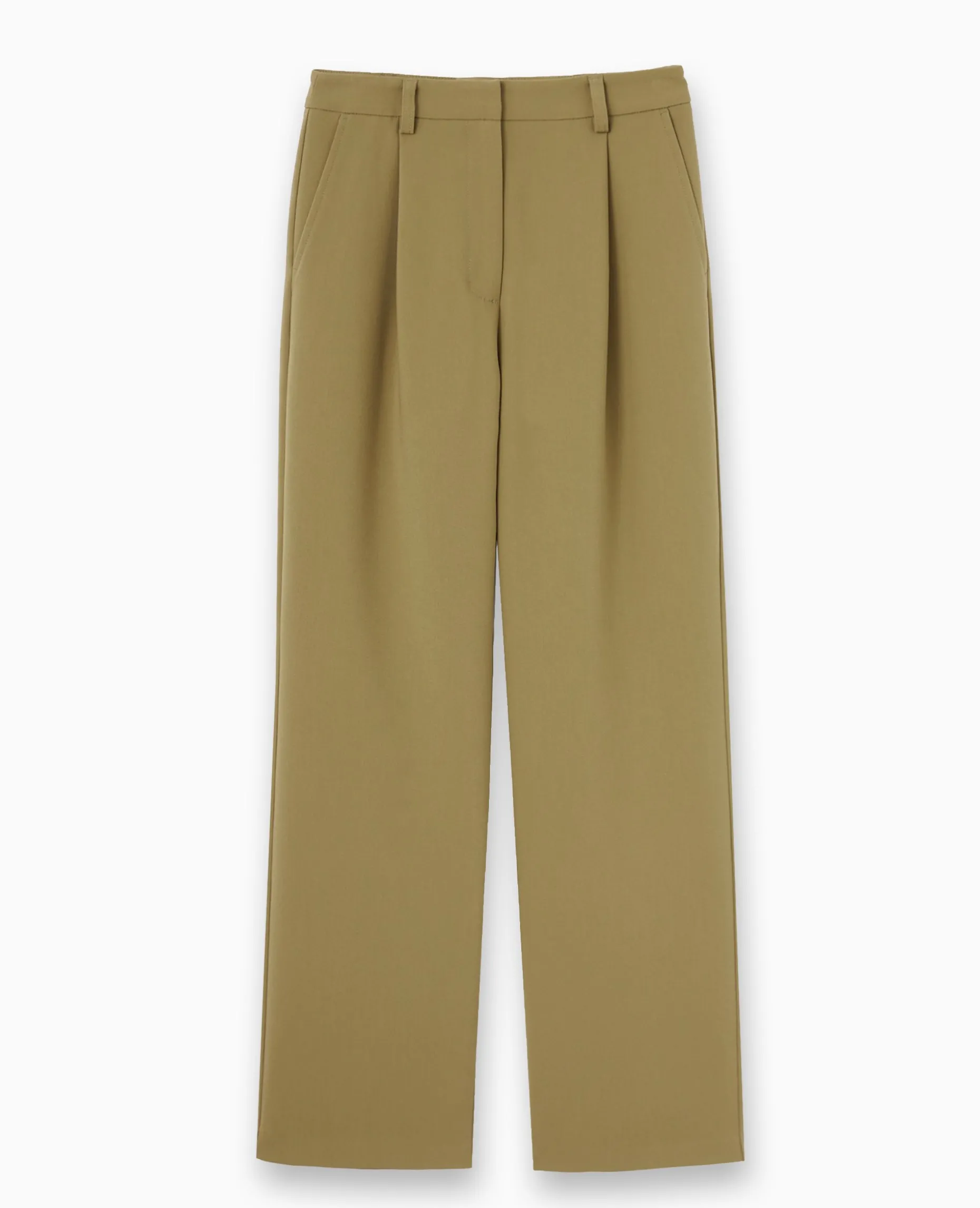 Pantalon Droit Avec Pinces - Vert Kaki