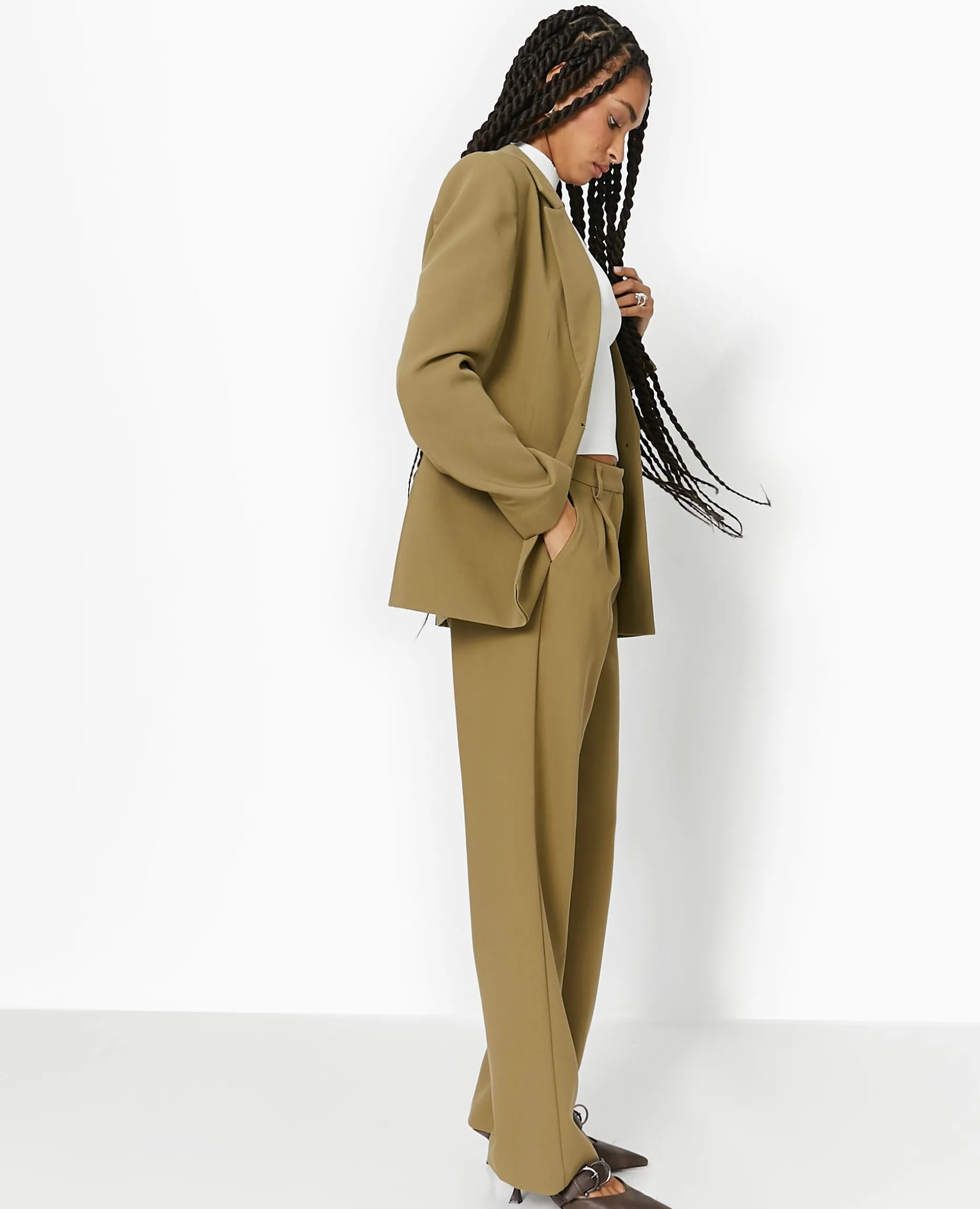 Pantalon Droit Avec Pinces - Vert Kaki