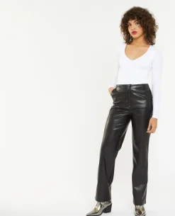 Pantalon Droit En Simili - Noir