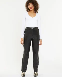 Pantalon Droit En Simili - Noir