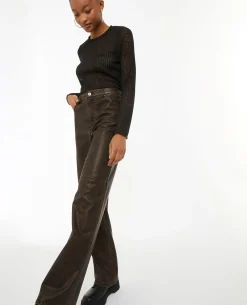 Pantalon Droit En Simili - Marron