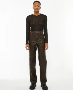 Pantalon Droit En Simili - Marron