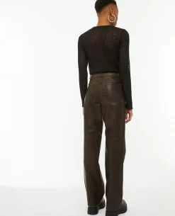 Pantalon Droit En Simili - Marron