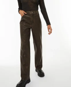 Pantalon Droit En Simili - Marron