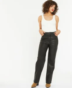 Pantalon Droit En Simili - Gris Foncé