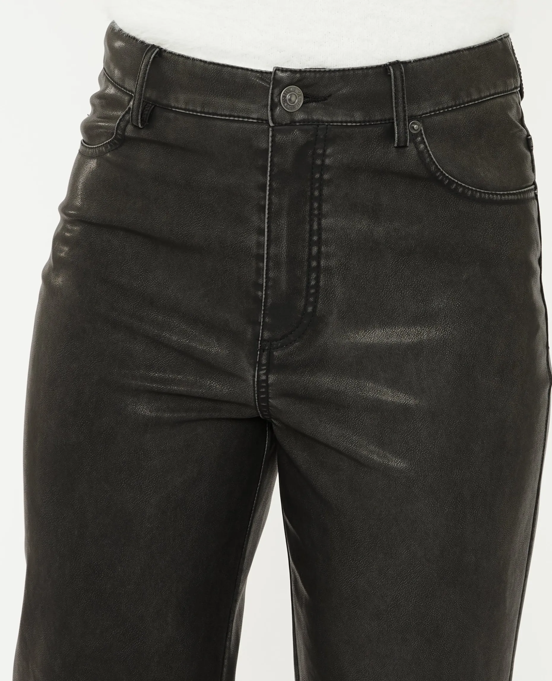 Pantalon Droit En Simili - Gris Foncé