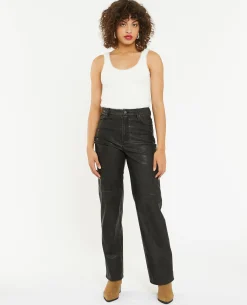 Pantalon Droit En Simili - Gris Foncé