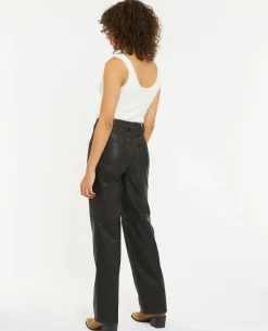 Pantalon Droit En Simili - Gris Foncé