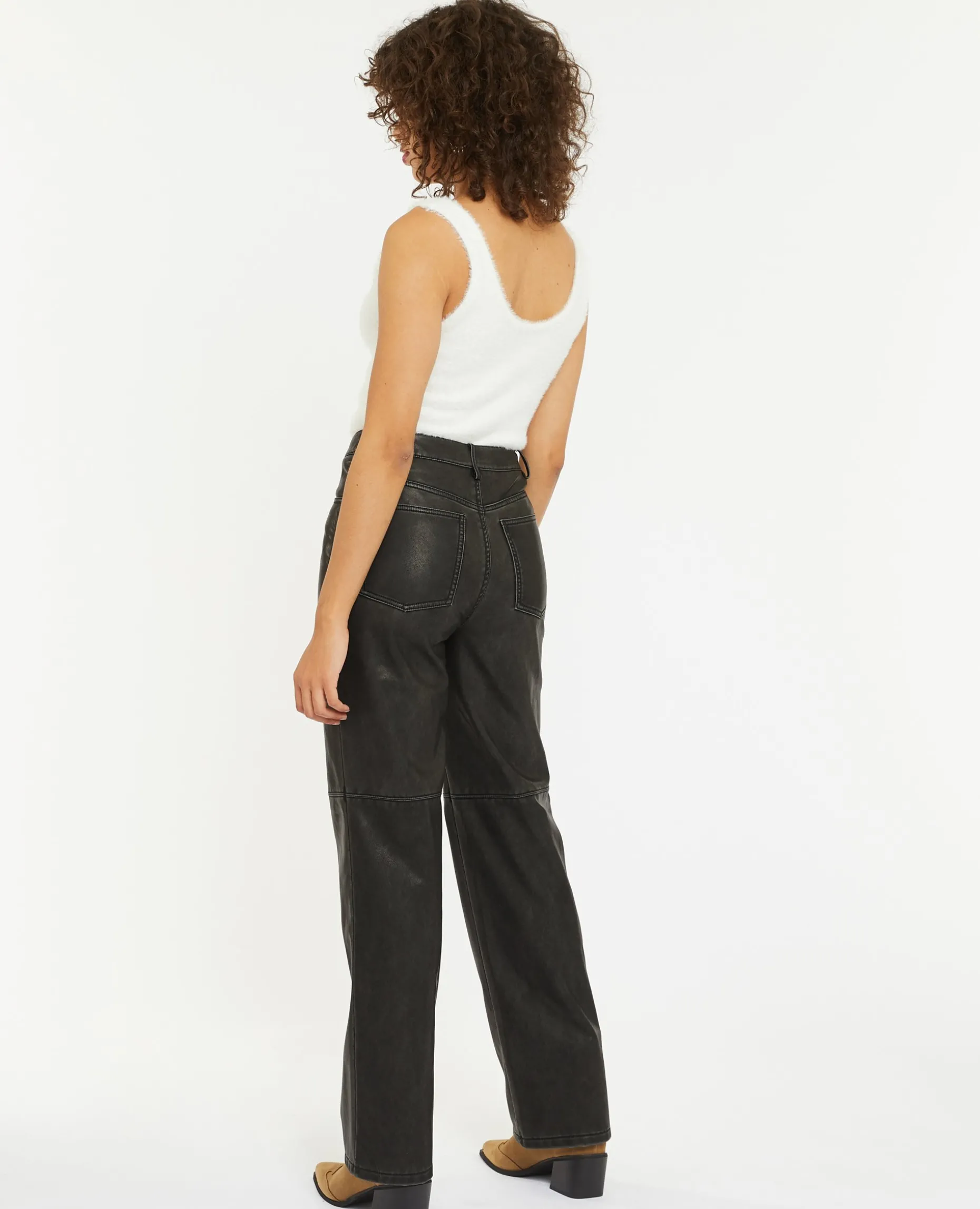Pantalon Droit En Simili - Gris Foncé