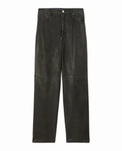 Pantalon Droit En Simili - Gris Foncé
