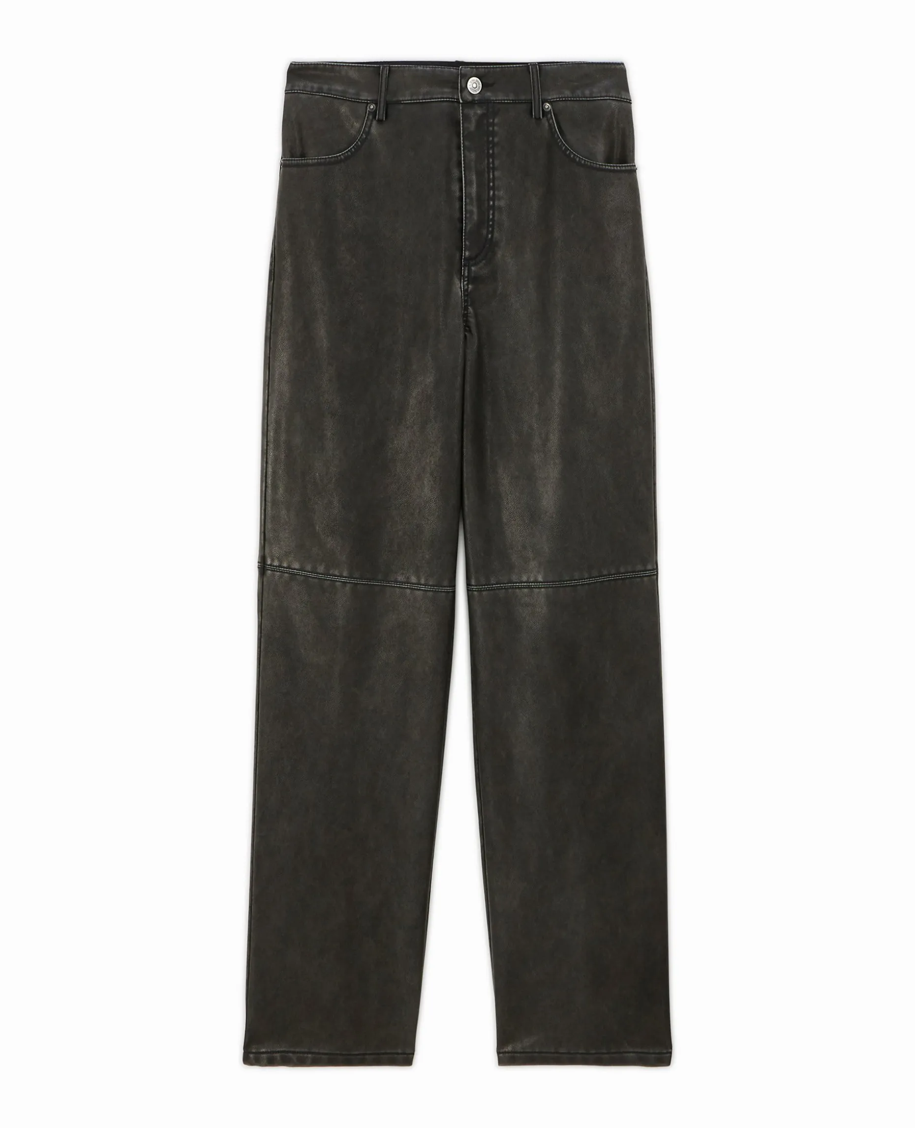 Pantalon Droit En Simili - Gris Foncé