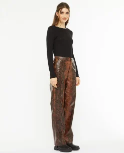 Pantalon Droit En Simili Effet Python - Marron