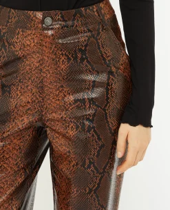 Pantalon Droit En Simili Effet Python - Marron