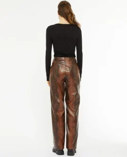 Pantalon Droit En Simili Effet Python - Marron