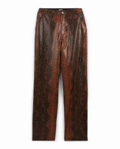 Pantalon Droit En Simili Effet Python - Marron