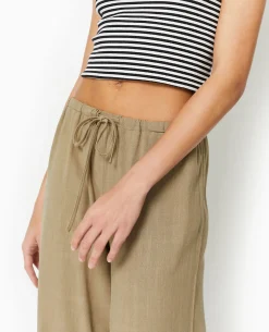Pantalon Droit Et Large Avec Taille élastiquée - Vert Kaki