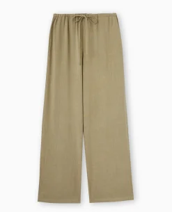 Pantalon Droit Et Large Avec Taille élastiquée - Vert Kaki