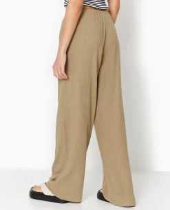 Pantalon Droit Et Large Avec Taille élastiquée - Vert Kaki