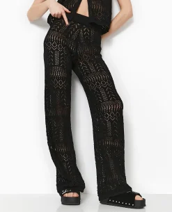 Pantalon En Maille Fantaisie Ajourée - Noir