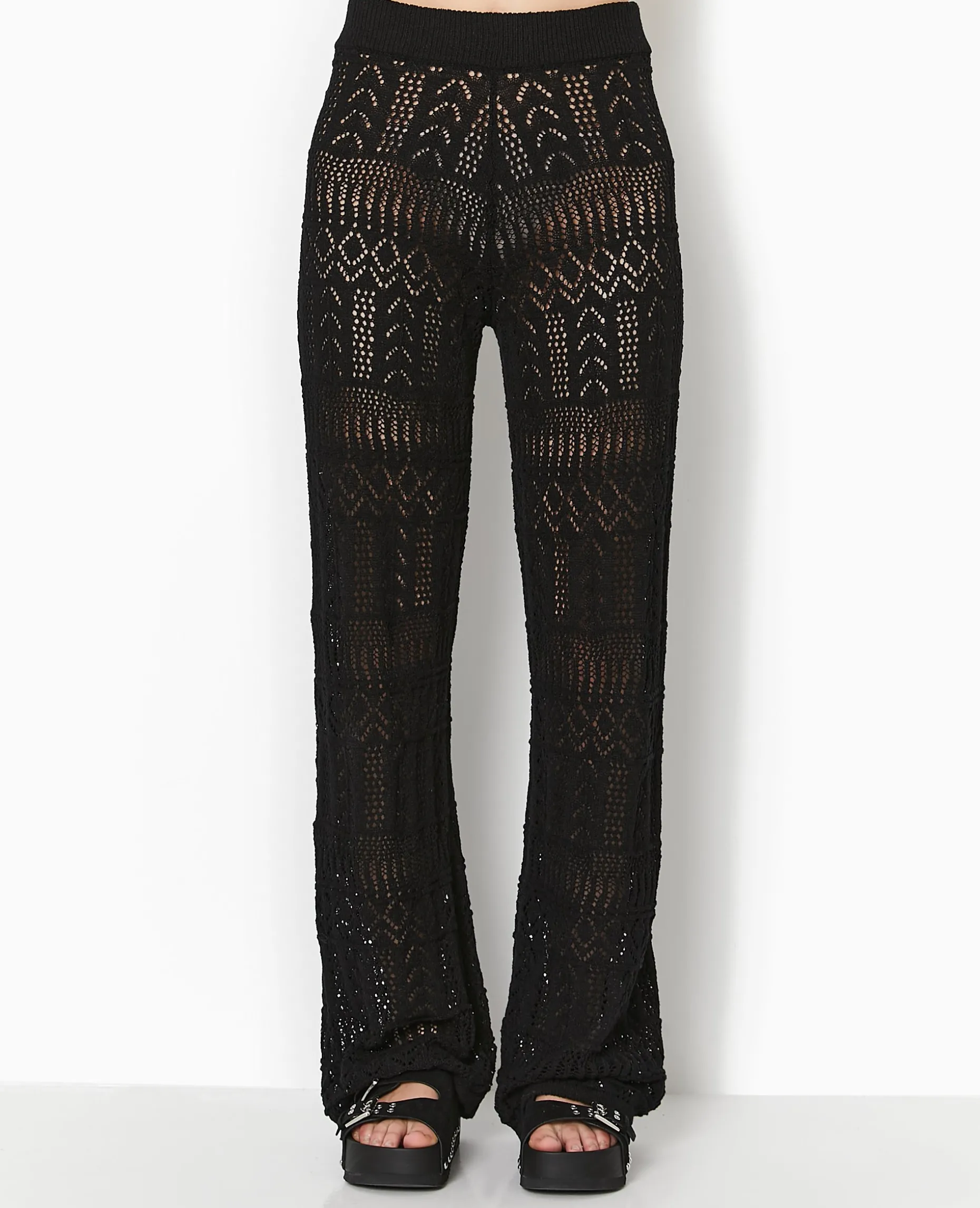 Pantalon En Maille Fantaisie Ajourée - Noir
