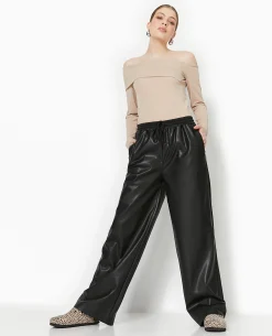 Pantalon En Simili Taille élastiquée - Noir