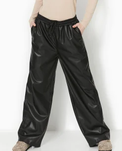 Pantalon En Simili Taille élastiquée - Noir