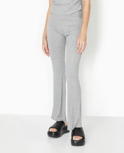 Pantalon Flare En Maille Côtelée - Gris Chiné