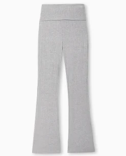 Pantalon Flare En Maille Côtelée - Gris Chiné