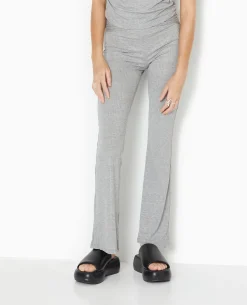 Pantalon Flare En Maille Côtelée - Gris Chiné