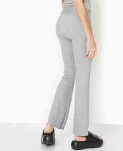 Pantalon Flare En Maille Côtelée - Gris Chiné