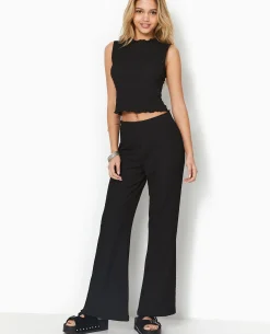 Pantalon Flare En Tissu Reliéfé - Noir