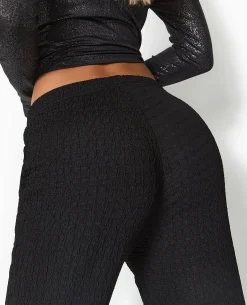Pantalon Flare En Tissu Reliéfé - Noir