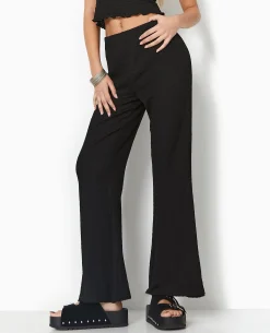 Pantalon Flare En Tissu Reliéfé - Noir