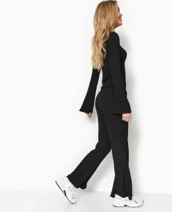 Pantalon Flare En Tissu Reliéfé - Noir