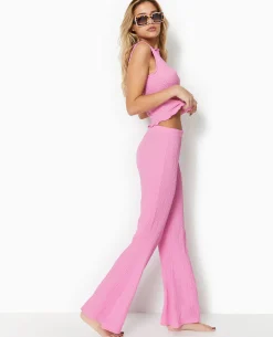 Pantalon Flare En Tissu Reliéfé - Rose