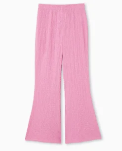 Pantalon Flare En Tissu Reliéfé - Rose