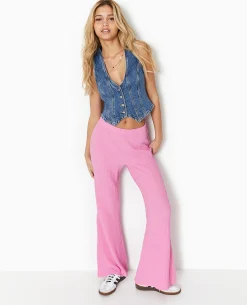 Pantalon Flare En Tissu Reliéfé - Rose