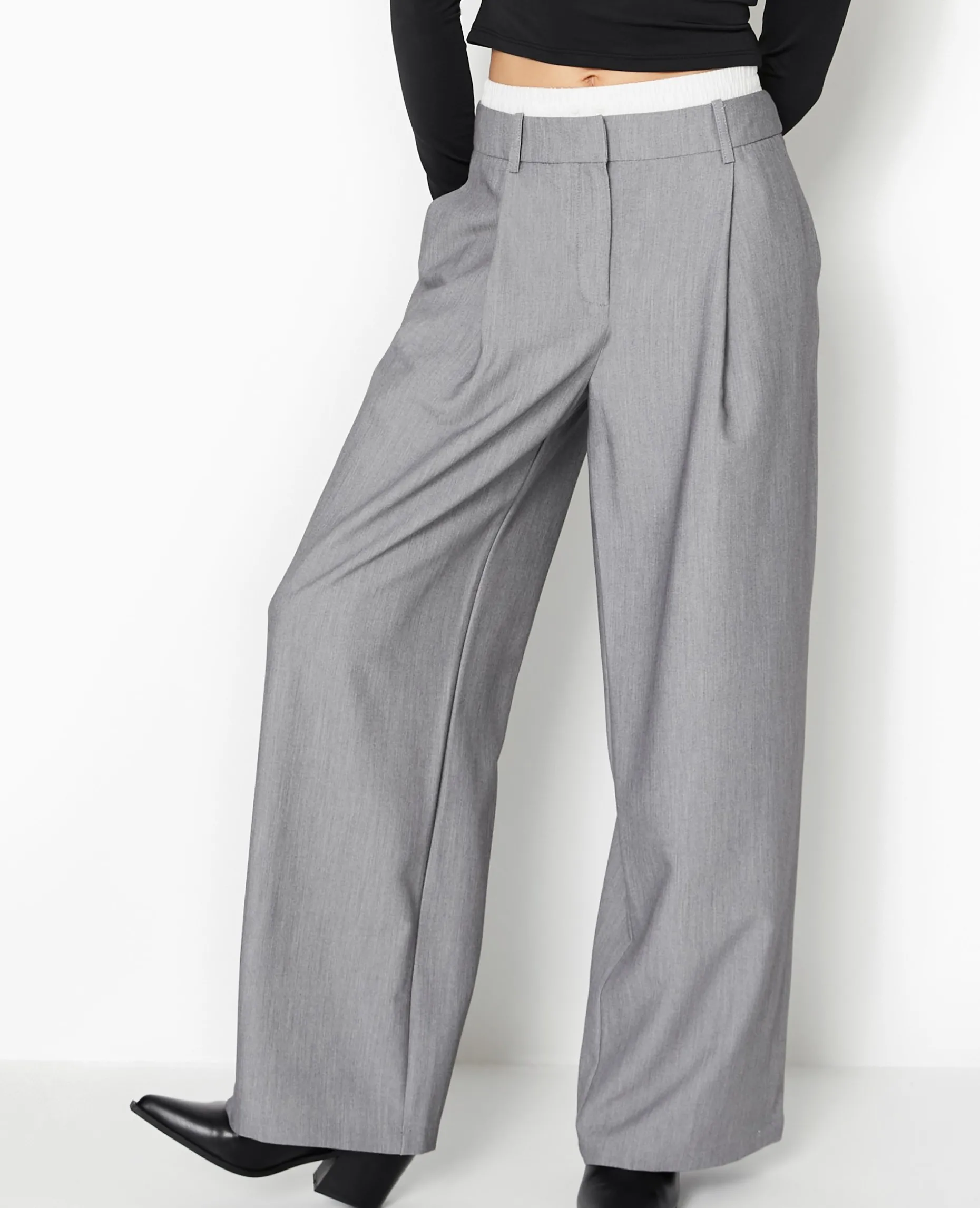 Pantalon Large Avec Effet Caleçon Apparent - Gris